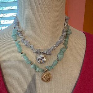Park Lane Jewelry Sierra Necklace NEW!  Gold & Silver Blue lace agate & white
